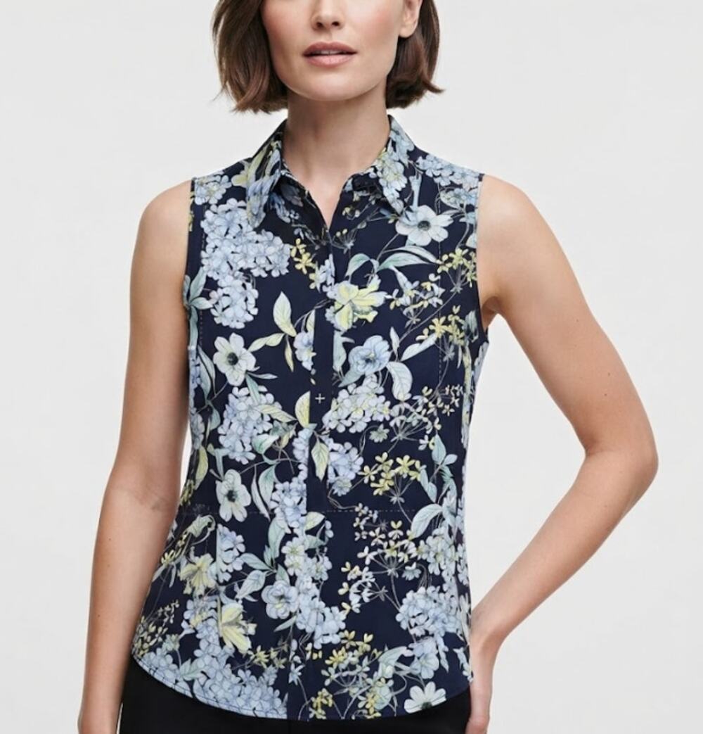 KARL LAGERFELD Cresman Button Down Blouse Sleeveless Floral Print Womens Size L